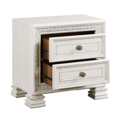 Rotu Nightstand, 2 Drawers Rope Molding, White Ash Veneer, 28 Inch