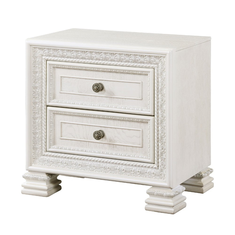 Rotu Nightstand, 2 Drawers Rope Molding, White Ash Veneer, 28 Inch