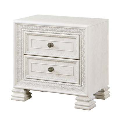 Rotu Nightstand, 2 Drawers Rope Molding, White Ash Veneer, 28 Inch