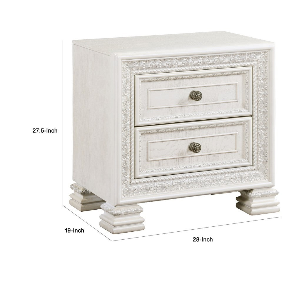 Rotu Nightstand, 2 Drawers Rope Molding, White Ash Veneer, 28 Inch