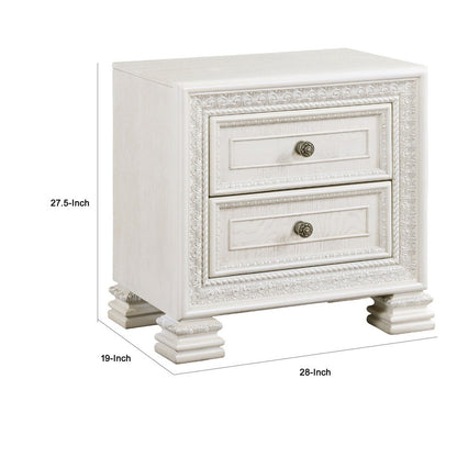 Rotu Nightstand, 2 Drawers Rope Molding, White Ash Veneer, 28 Inch