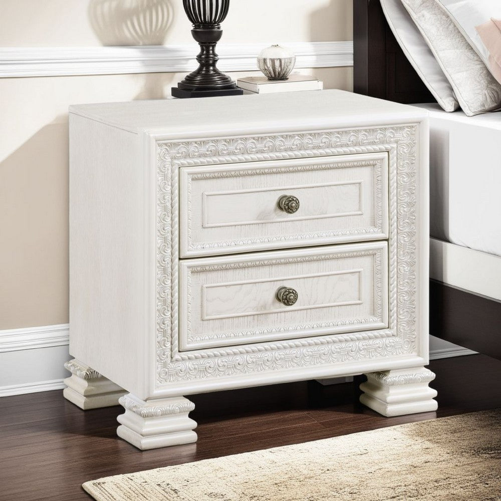 Rotu Nightstand, 2 Drawers Rope Molding, White Ash Veneer, 28 Inch
