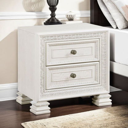 Rotu Nightstand, 2 Drawers Rope Molding, White Ash Veneer, 28 Inch