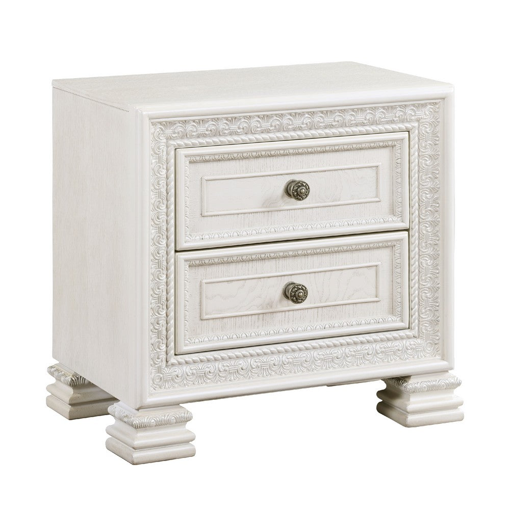 Rotu Nightstand, 2 Drawers Rope Molding, White Ash Veneer, 28 Inch