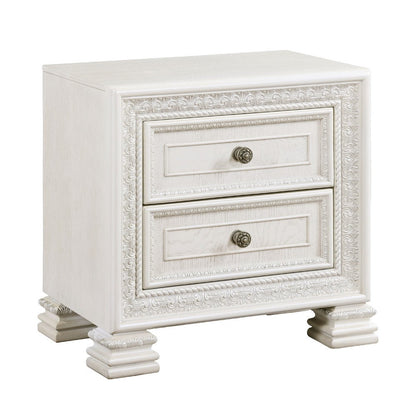 Rotu Nightstand, 2 Drawers Rope Molding, White Ash Veneer, 28 Inch
