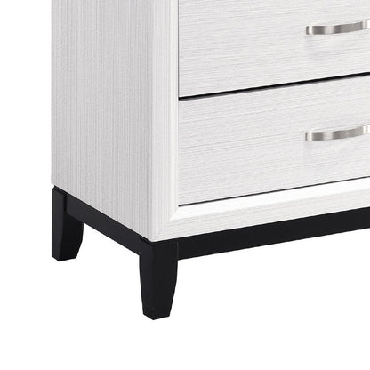 Ameya Tall Dresser Chest, 5 Drawers w Chrome Handles, White and Black