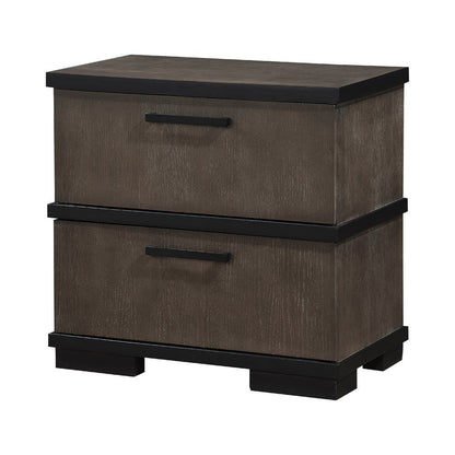 Acy Nightstand, 2 Drawers, Brownish Gray and Black Wood, Bar Handles
