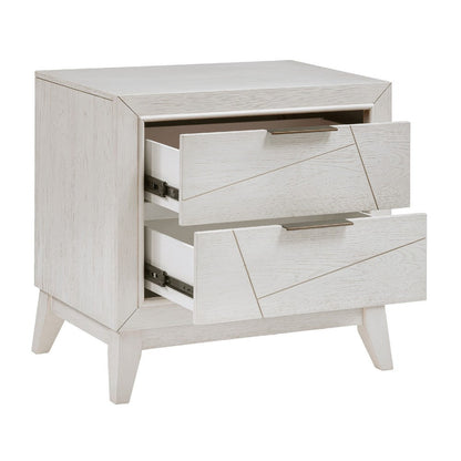 Zine Nightstand, 2 Drawers, Antique White Oak Wood, Flat Black Handles