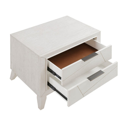 Zine Nightstand, 2 Drawers, Antique White Oak Wood, Flat Black Handles