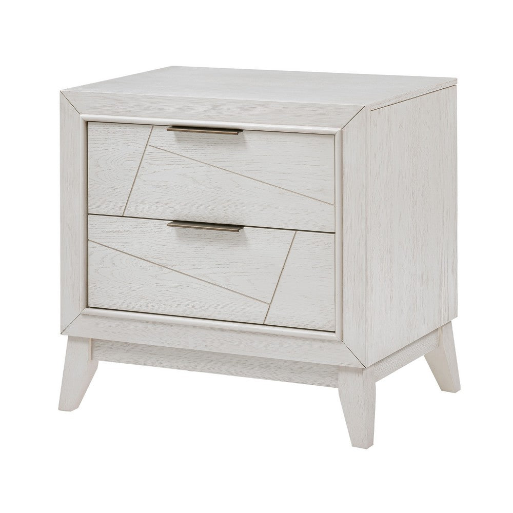 Zine Nightstand, 2 Drawers, Antique White Oak Wood, Flat Black Handles