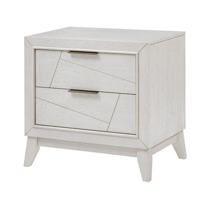 Zine Nightstand, 2 Drawers, Antique White Oak Wood, Flat Black Handles