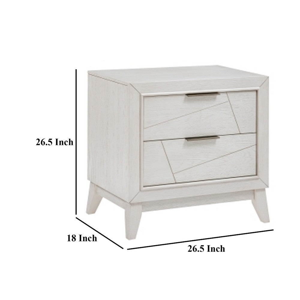 Zine Nightstand, 2 Drawers, Antique White Oak Wood, Flat Black Handles