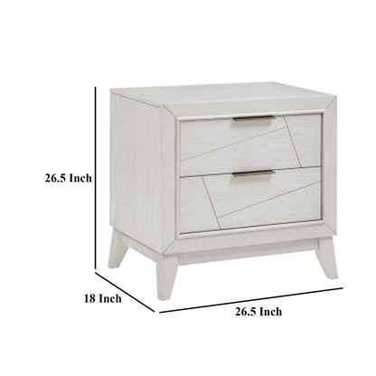 Zine Nightstand, 2 Drawers, Antique White Oak Wood, Flat Black Handles