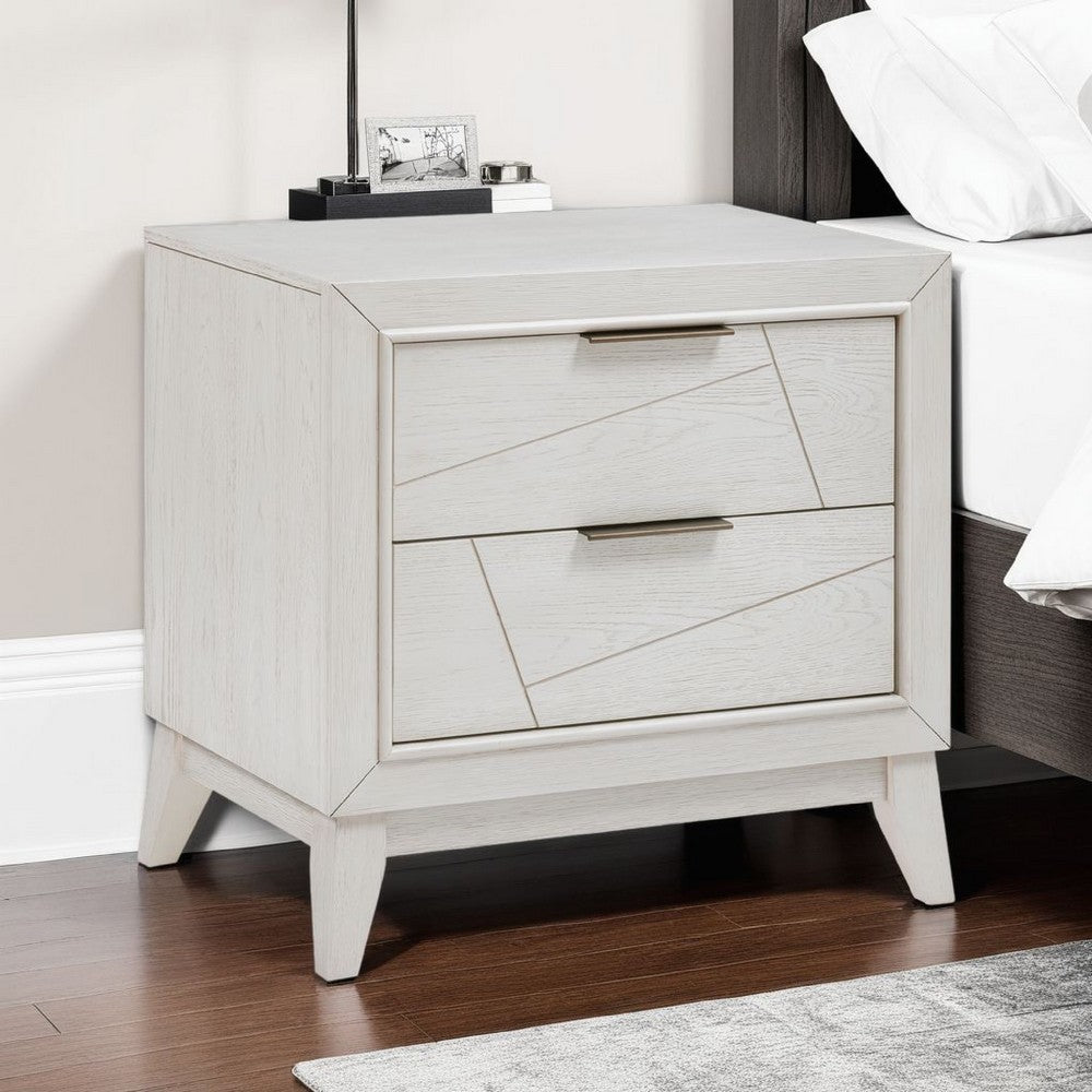 Zine Nightstand, 2 Drawers, Antique White Oak Wood, Flat Black Handles