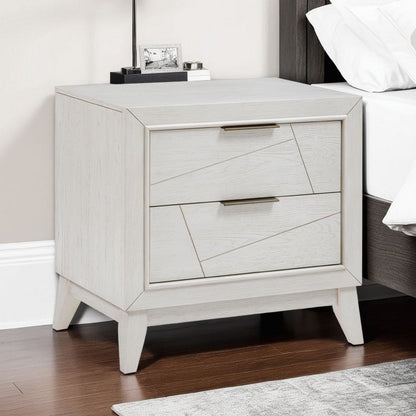 Zine Nightstand, 2 Drawers, Antique White Oak Wood, Flat Black Handles