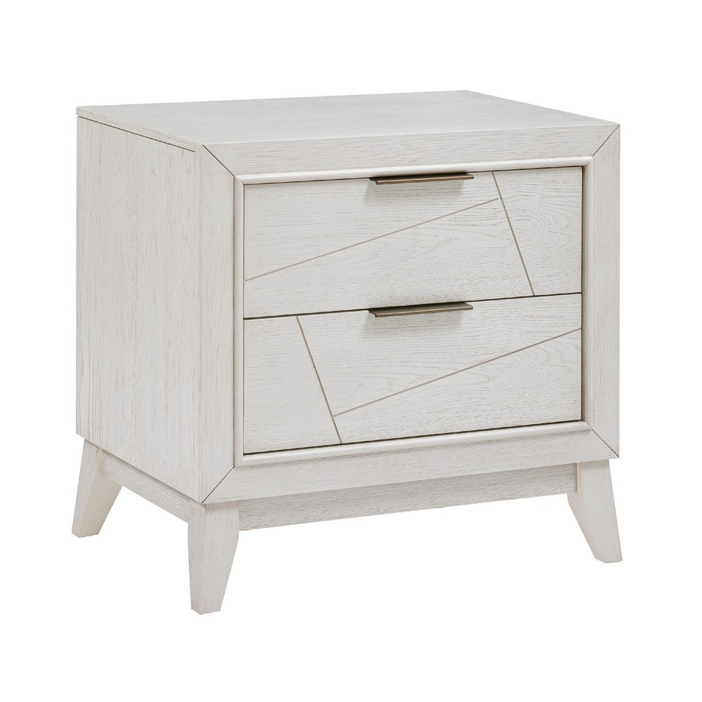 Zine Nightstand, 2 Drawers, Antique White Oak Wood, Flat Black Handles