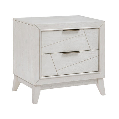 Zine Nightstand, 2 Drawers, Antique White Oak Wood, Flat Black Handles