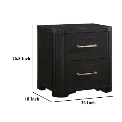 Chas Nightstand, 2 Drawers Brass Bar Handles, Charcoal Black Wood