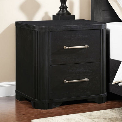 Chas Nightstand, 2 Drawers Brass Bar Handles, Charcoal Black Wood