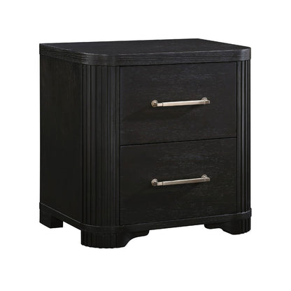 Chas Nightstand, 2 Drawers Brass Bar Handles, Charcoal Black Wood