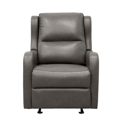 Kim Manual Glider Recliner Chair, Tab Pull, Dark Gray Faux Leather