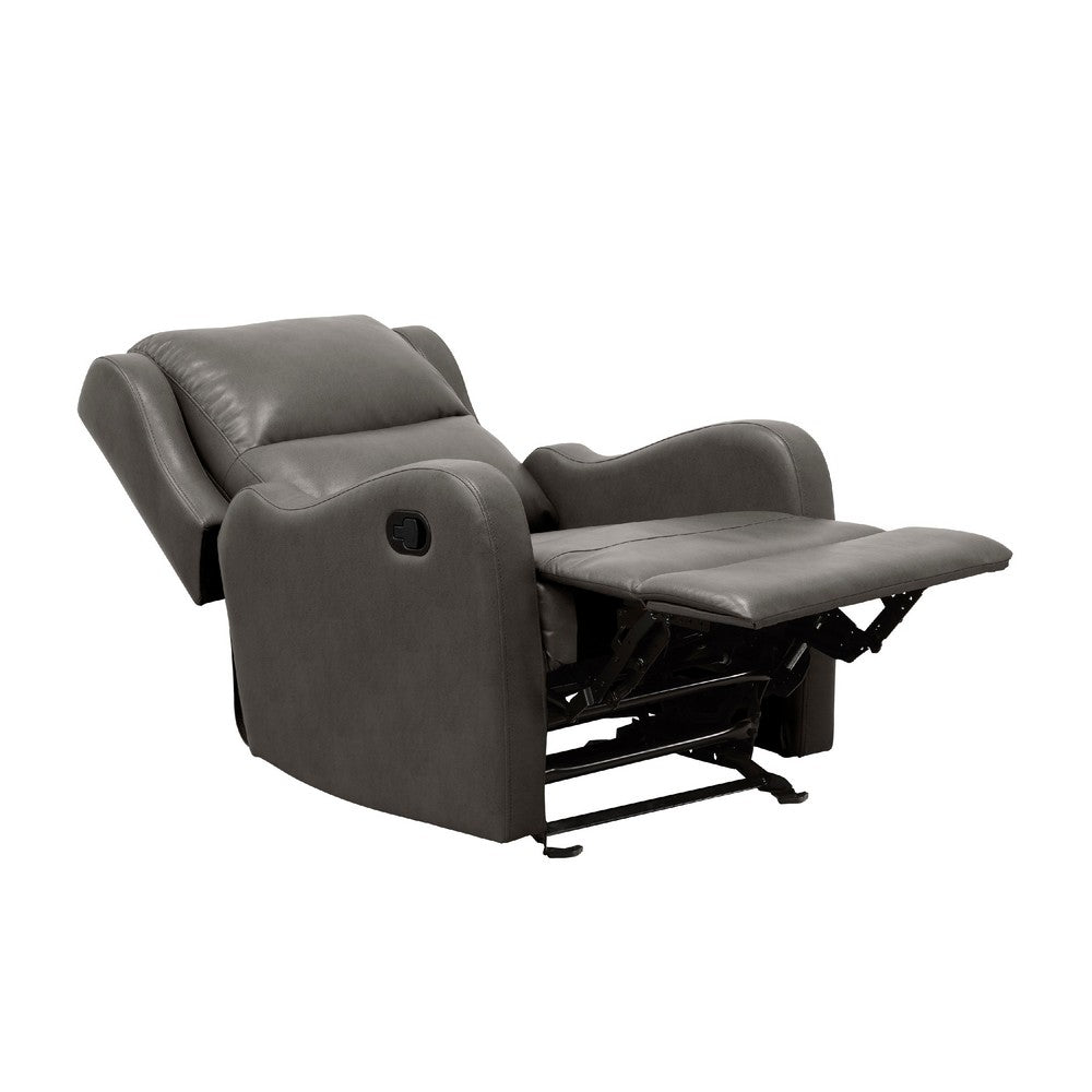 Kim Manual Glider Recliner Chair, Tab Pull, Dark Gray Faux Leather