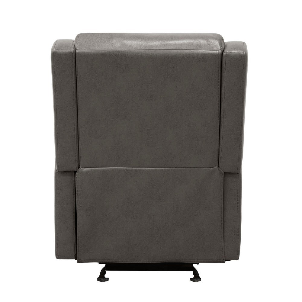 Kim Manual Glider Recliner Chair, Tab Pull, Dark Gray Faux Leather
