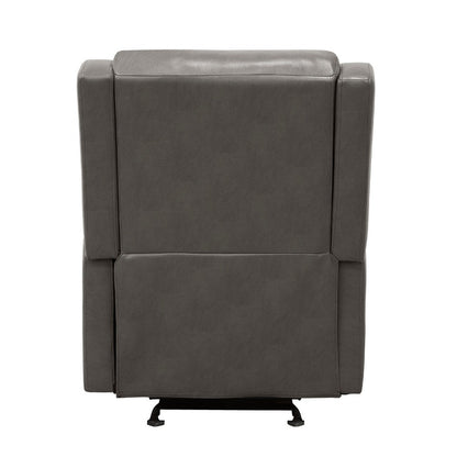 Kim Manual Glider Recliner Chair, Tab Pull, Dark Gray Faux Leather