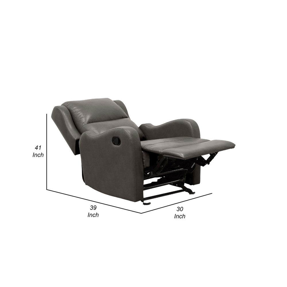 Kim Manual Glider Recliner Chair, Tab Pull, Dark Gray Faux Leather