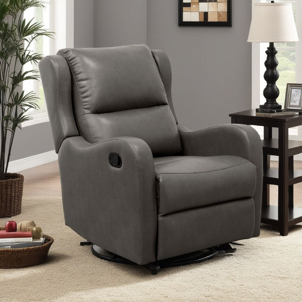 Kim Manual Glider Recliner Chair, Tab Pull, Dark Gray Faux Leather