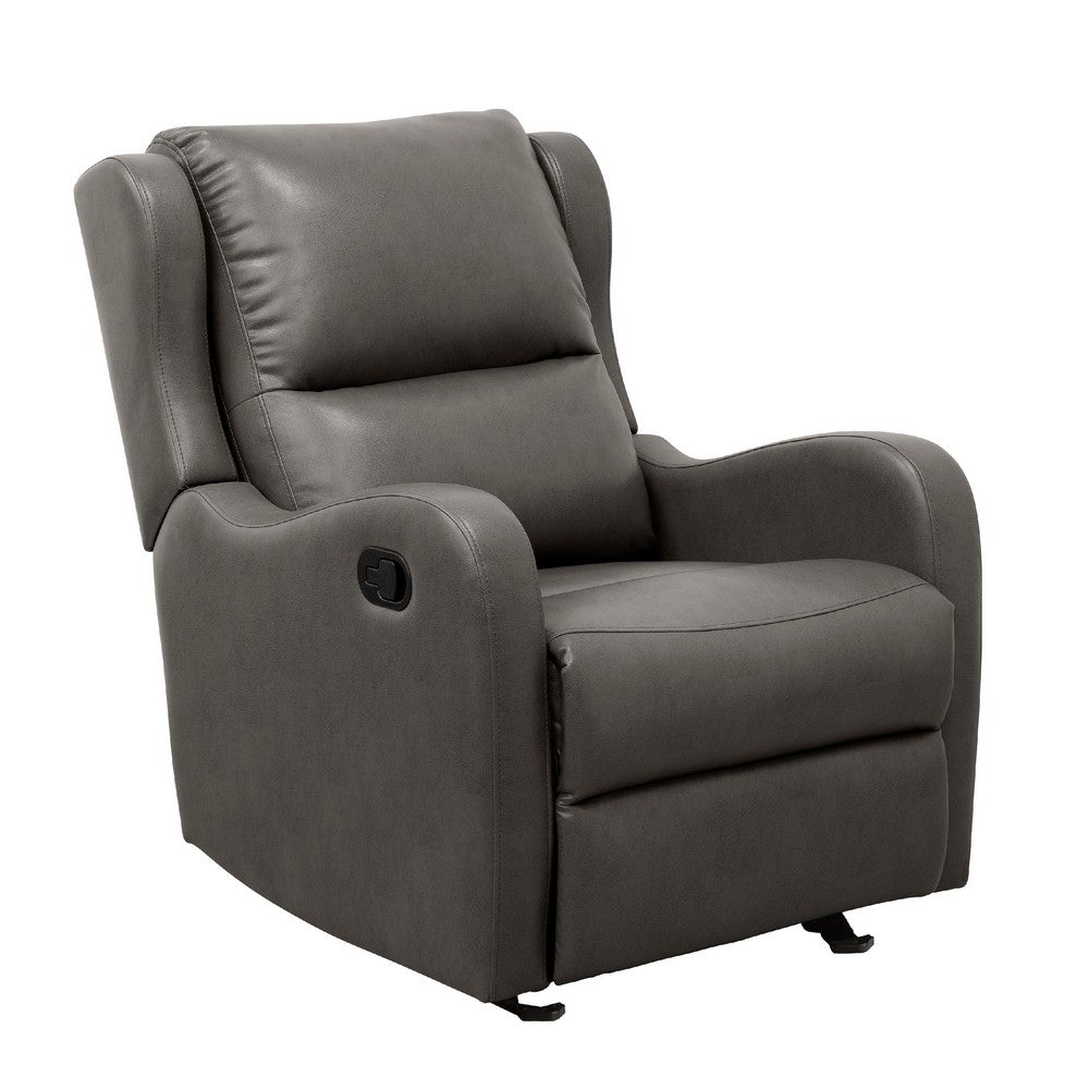 Kim Manual Glider Recliner Chair, Tab Pull, Dark Gray Faux Leather
