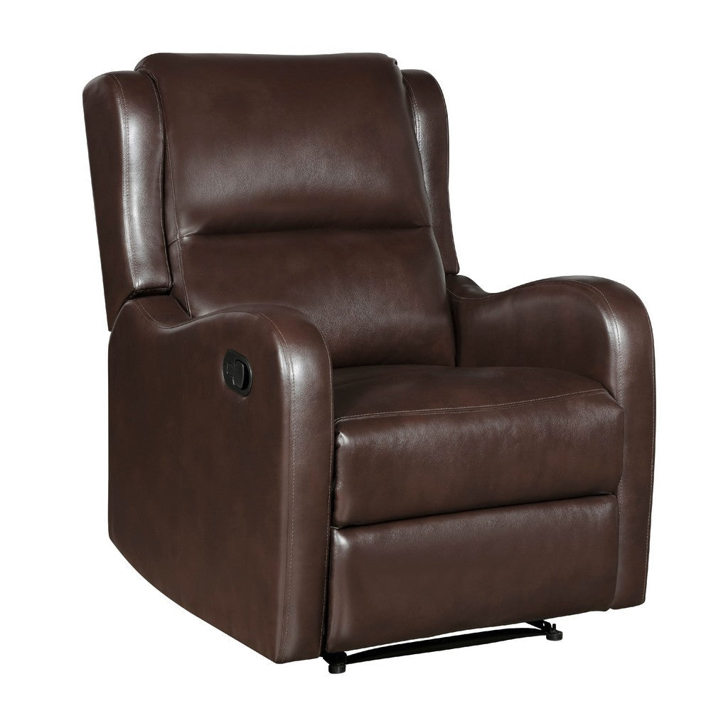 Kim Manual Recliner Chair with Tab Pull, Dark Brown Faux Leather