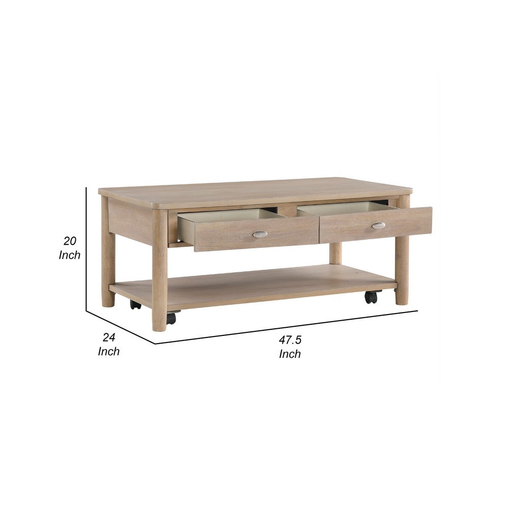 Neka Coffee Table, Farmhouse Natural Brown Wood and Veneer, 48 Inch