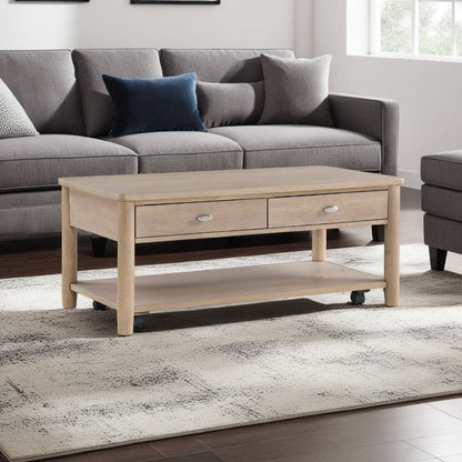 Neka Coffee Table, Farmhouse Natural Brown Wood and Veneer, 48 Inch
