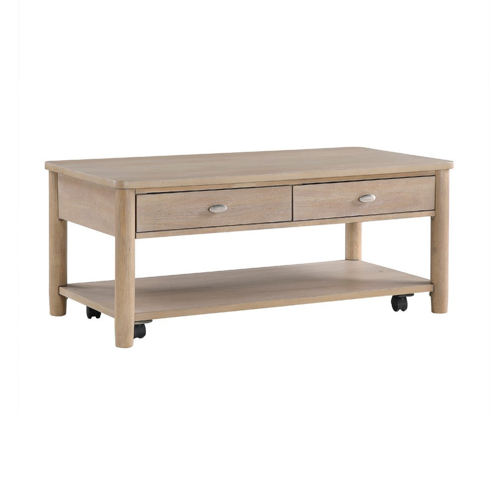 Neka Coffee Table, Farmhouse Natural Brown Wood and Veneer, 48 Inch
