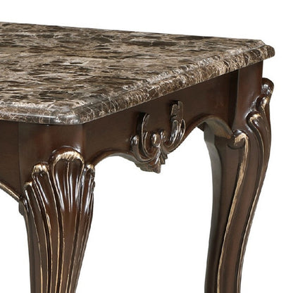 Hesar Coffee Table, 51 Inch Marble Top, Cherry Brown, Cabriole Legs