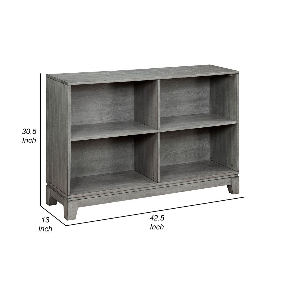 Thiem Cubby Bookcase, 43 Inch Wide 4 Shelves, Rustic Gray Veneer