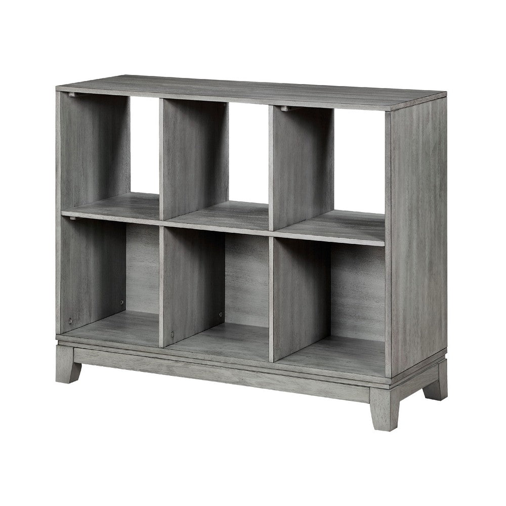 Thiem Cubby Bookcase, 6 Cube Style Shelves, Rustic Gray Veneer 40 Inch