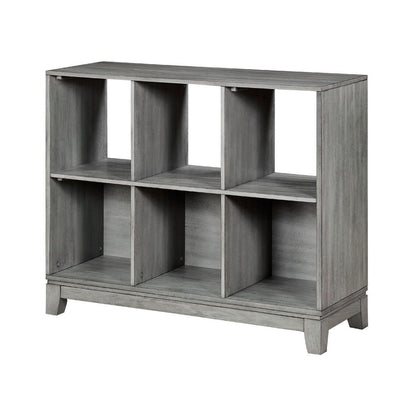 Thiem Cubby Bookcase, 6 Cube Style Shelves, Rustic Gray Veneer 40 Inch