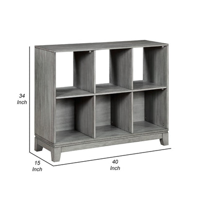 Thiem Cubby Bookcase, 6 Cube Style Shelves, Rustic Gray Veneer 40 Inch
