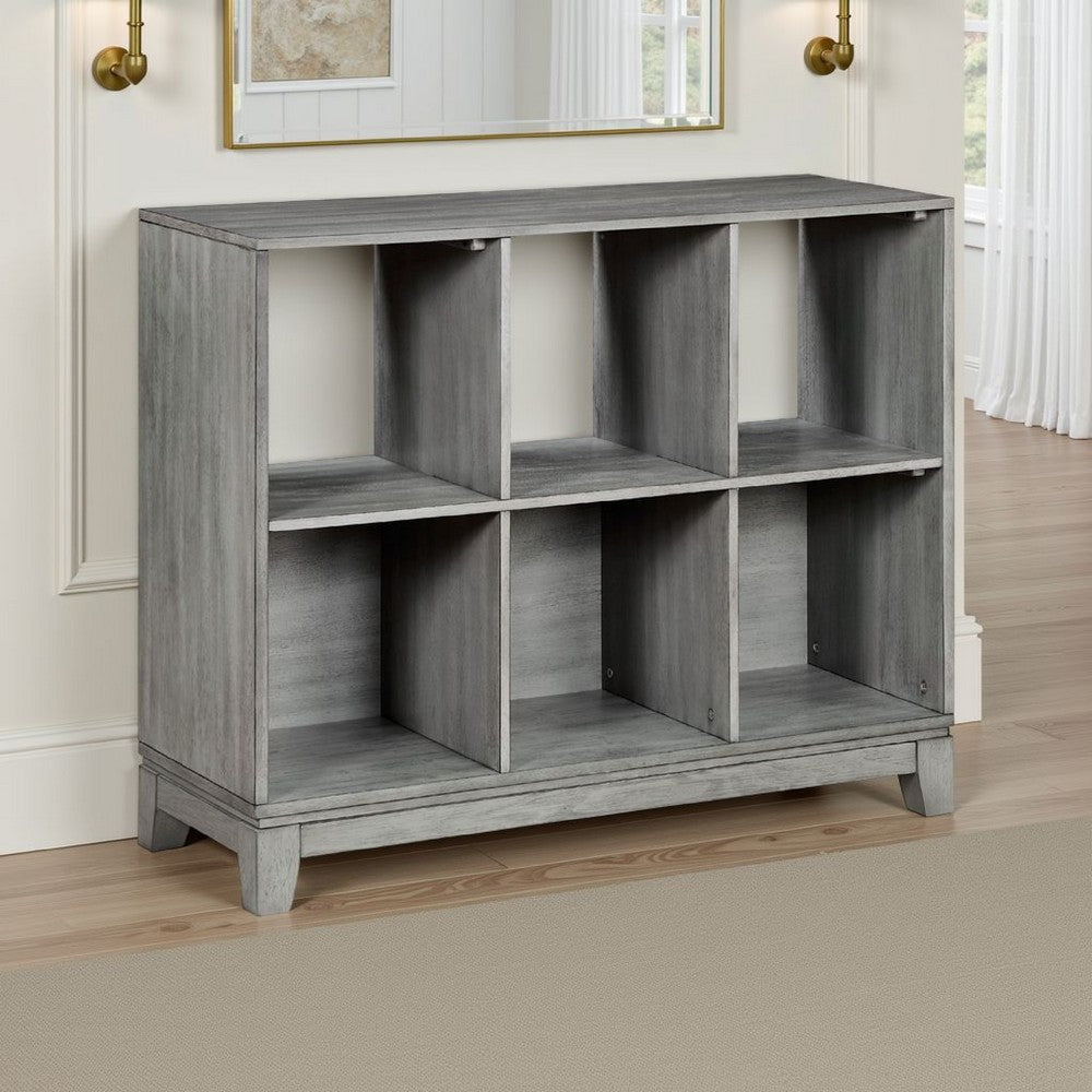 Thiem Cubby Bookcase, 6 Cube Style Shelves, Rustic Gray Veneer 40 Inch