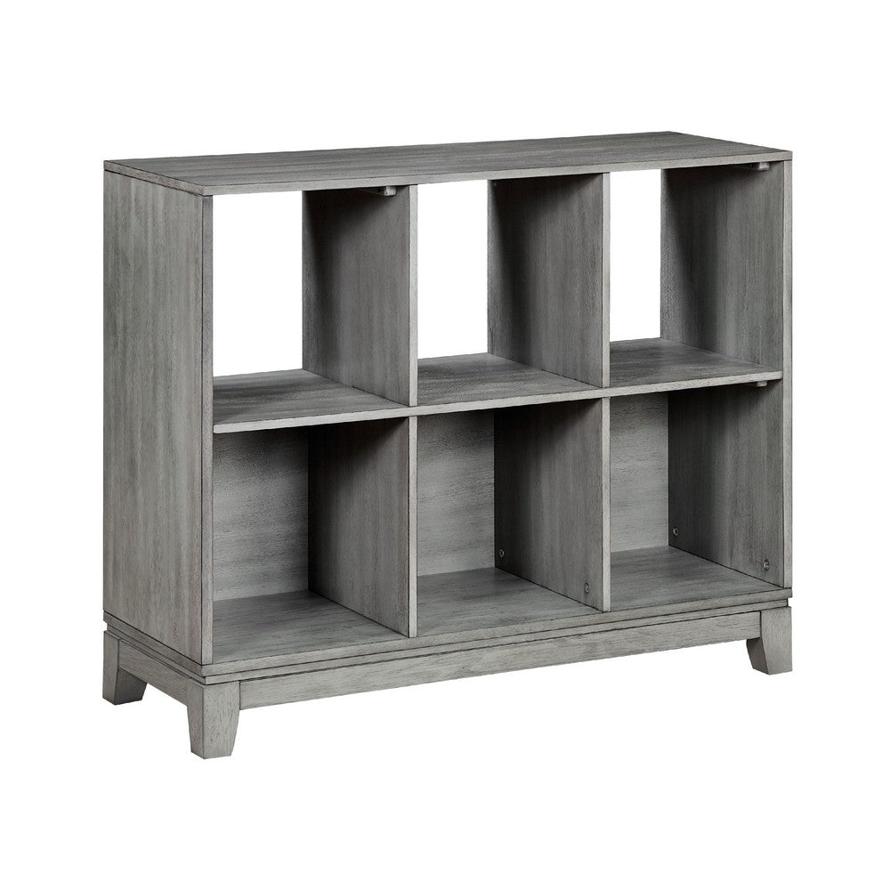 Thiem Cubby Bookcase, 6 Cube Style Shelves, Rustic Gray Veneer 40 Inch