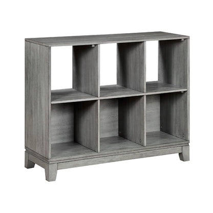 Thiem Cubby Bookcase, 6 Cube Style Shelves, Rustic Gray Veneer 40 Inch