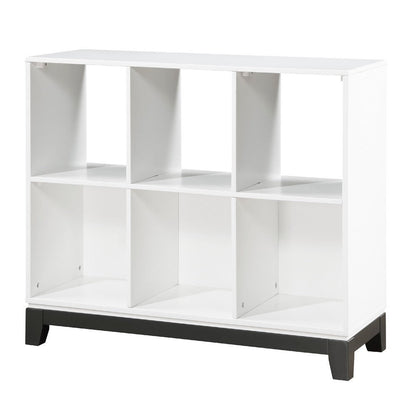 Thiem Bookcase, 6 Cubby Style Shelves, White, Black Veneer, 40 Inch