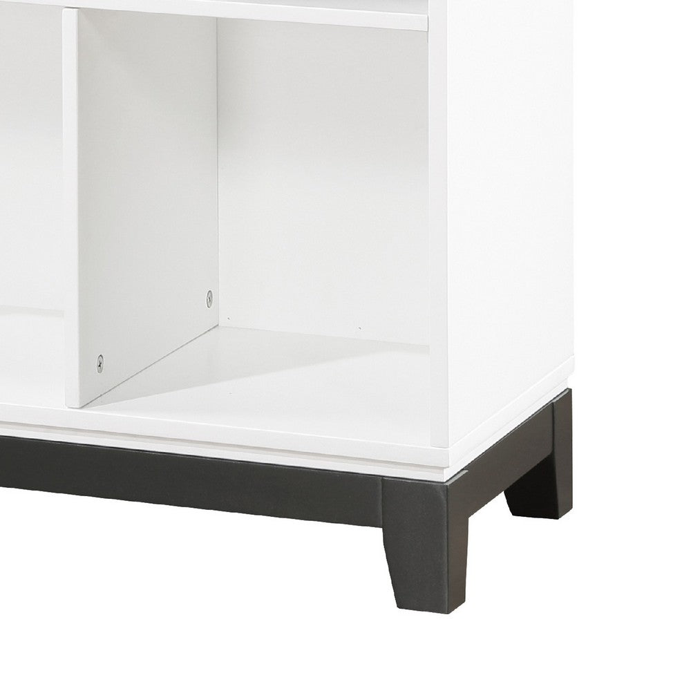 Thiem Bookcase, 6 Cubby Style Shelves, White, Black Veneer, 40 Inch