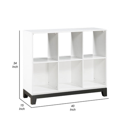 Thiem Bookcase, 6 Cubby Style Shelves, White, Black Veneer, 40 Inch