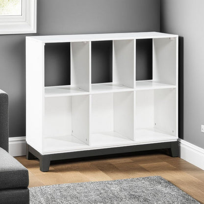 Thiem Bookcase, 6 Cubby Style Shelves, White, Black Veneer, 40 Inch