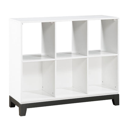 Thiem Bookcase, 6 Cubby Style Shelves, White, Black Veneer, 40 Inch