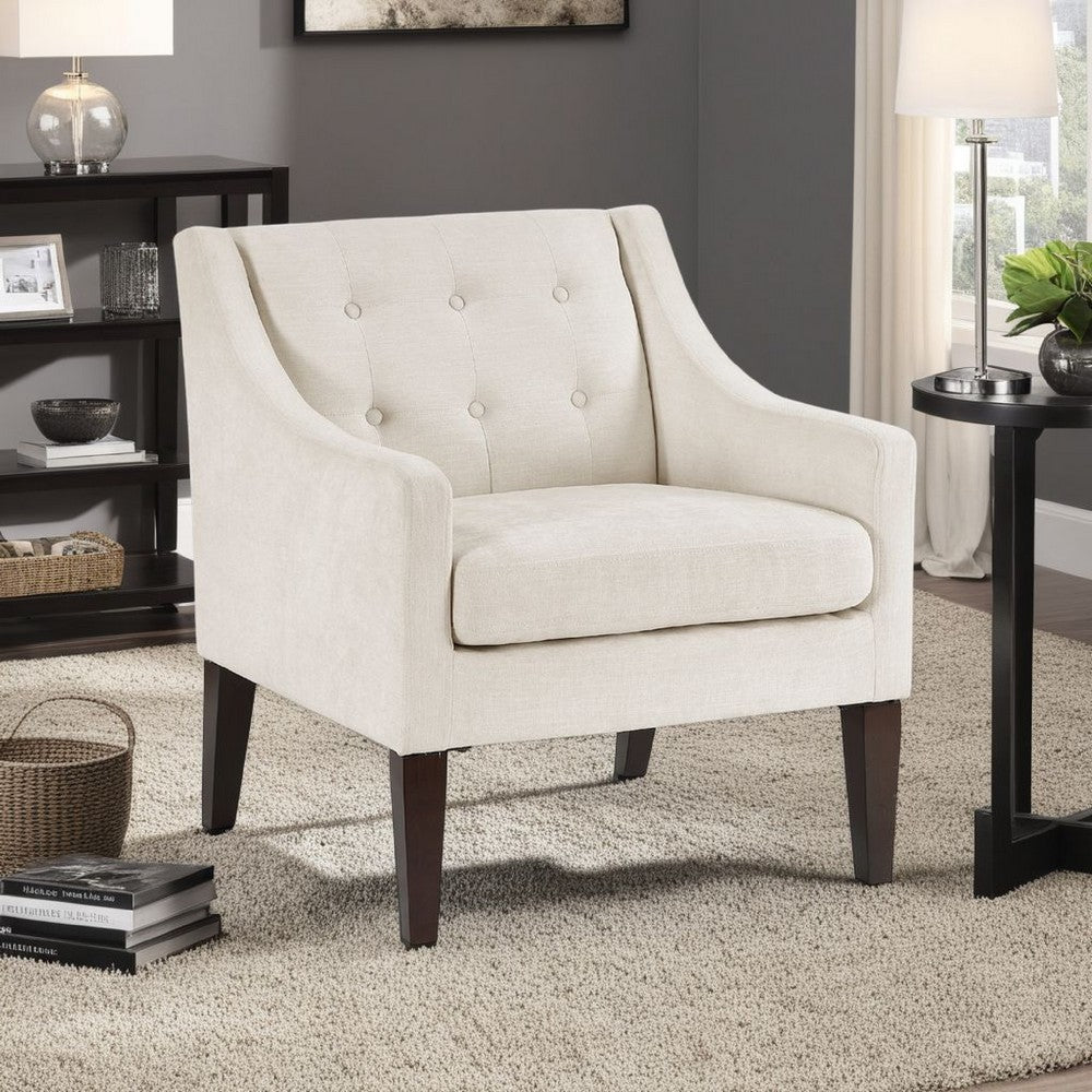 Ginna Accent Armchair, Button Tufted Beige Polyester, Brown Legs