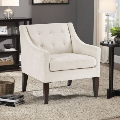 Ginna Accent Armchair, Button Tufted Beige Polyester, Brown Legs